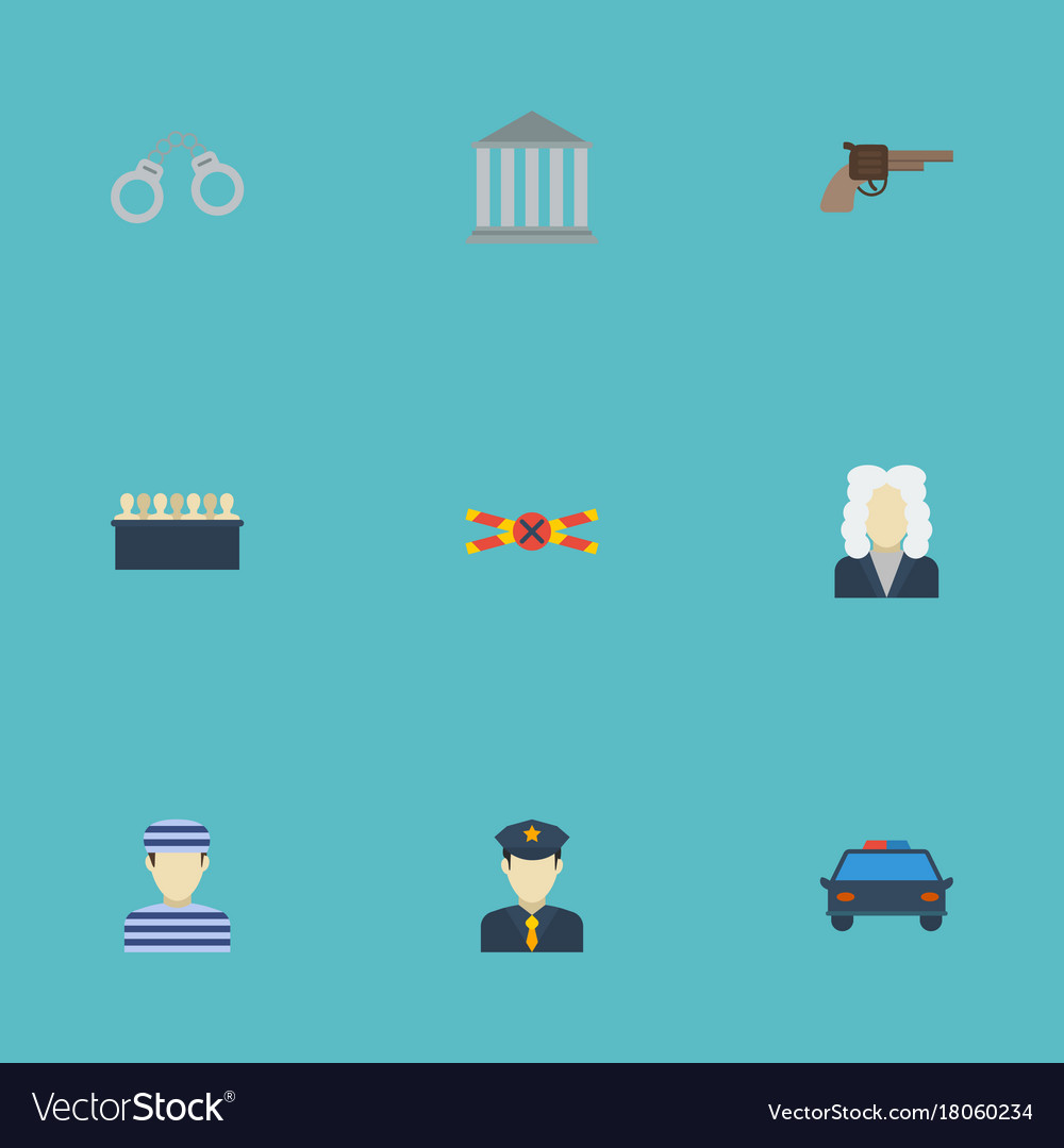 Flat icons police car policeman revolver