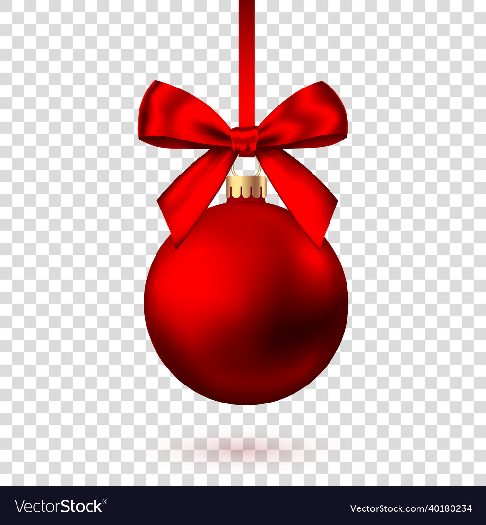 Realistic Red Christmas Ball With Bow And Ribbon Vector Image