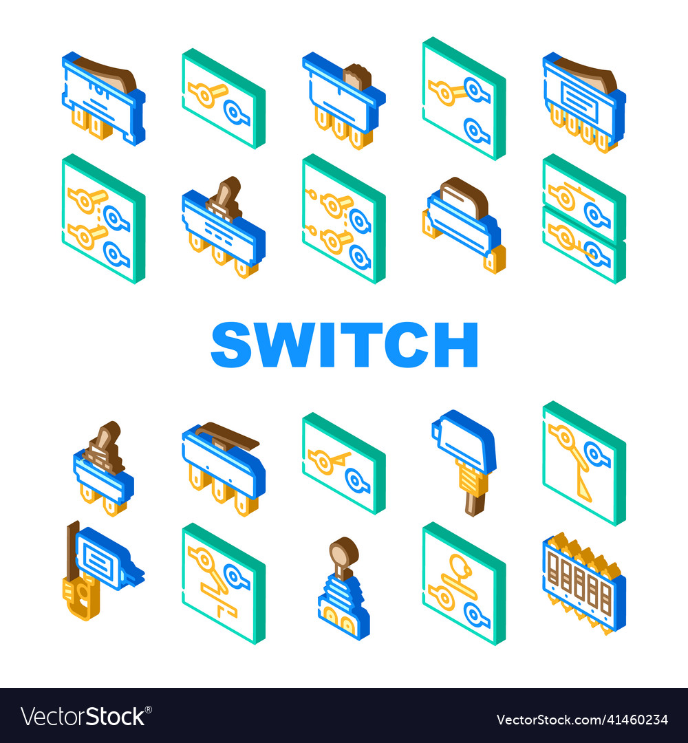 Switch electricity accessory icons set Royalty Free Vector