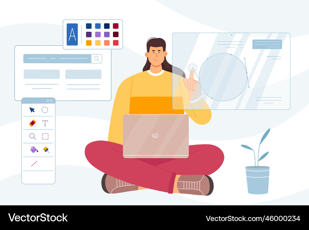 Web design creative technology designer sitting Vector Image