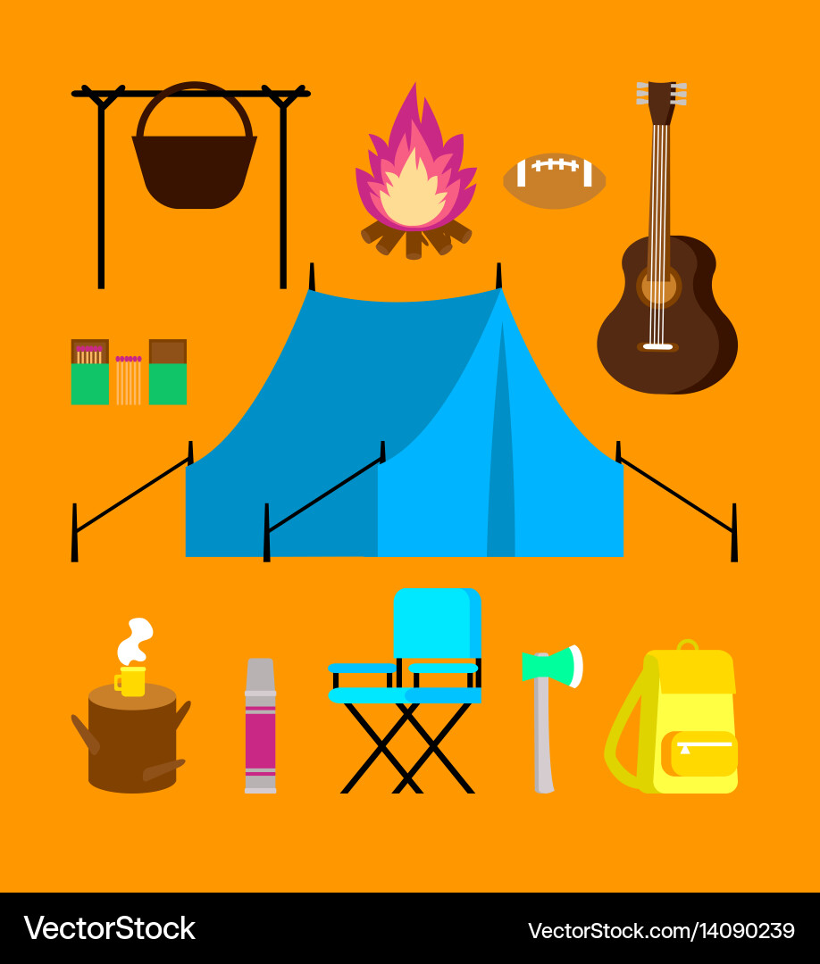 Flat camping icons set Royalty Free Vector Image