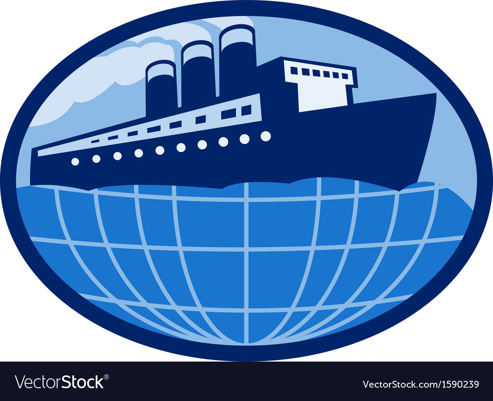 Ocean passenger liner boat ship globe Royalty Free Vector