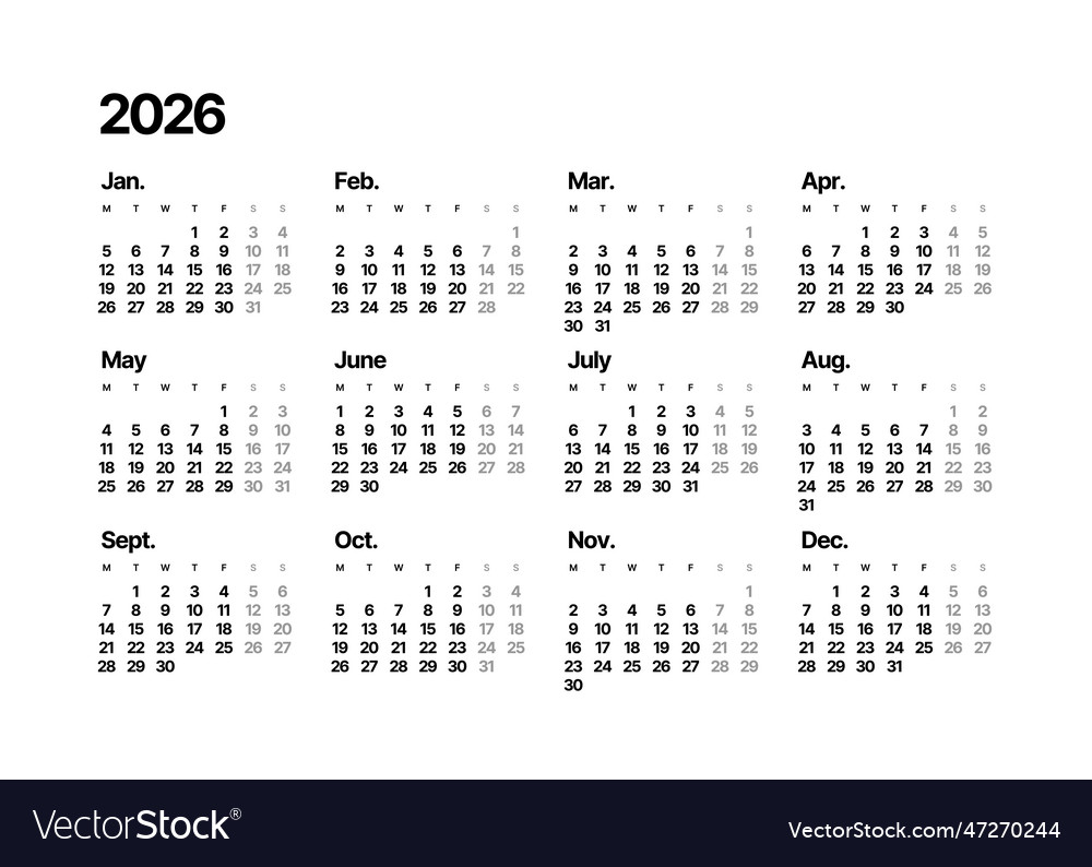 Annual calendar template in a minimalist style Vector Image