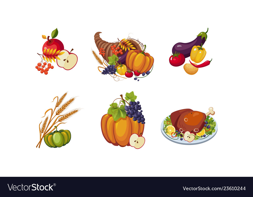 Autumn symbols collection of thanksgiving day Vector Image