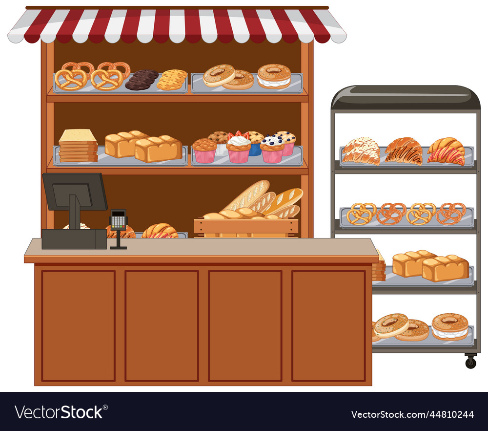 Bakery showcase with pastry products Royalty Free Vector