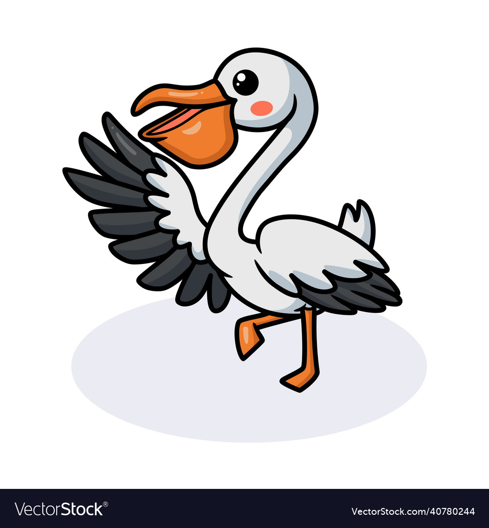 Cute pelican bird cartoon waving hand Royalty Free Vector