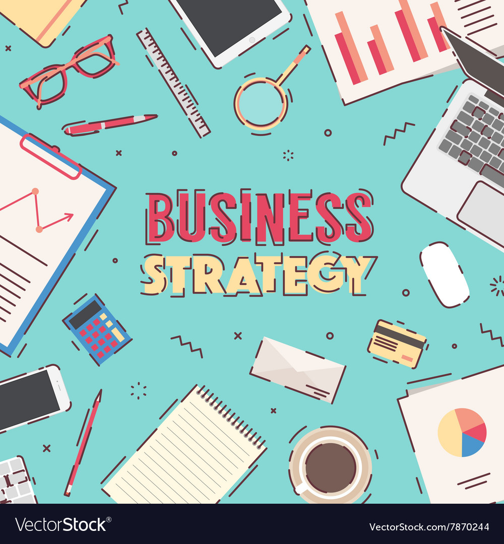 Flat workspace business strategy marketing Vector Image