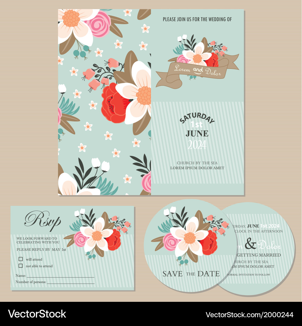 Wedding cards set Royalty Free Vector Image - VectorStock