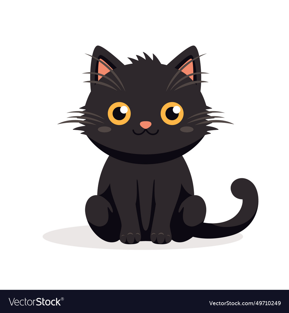 Flat Black Cat Cartoon Cat Icon Isolated Vector Image 4694