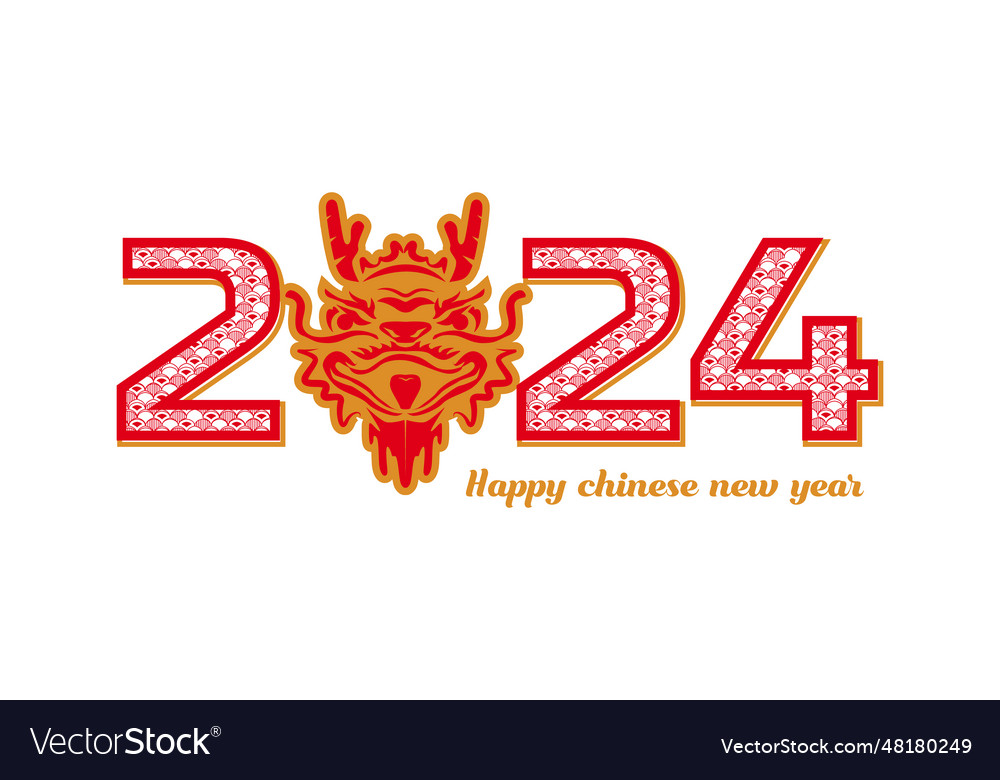 Red and gold 2024 dragon chinese new year isolated