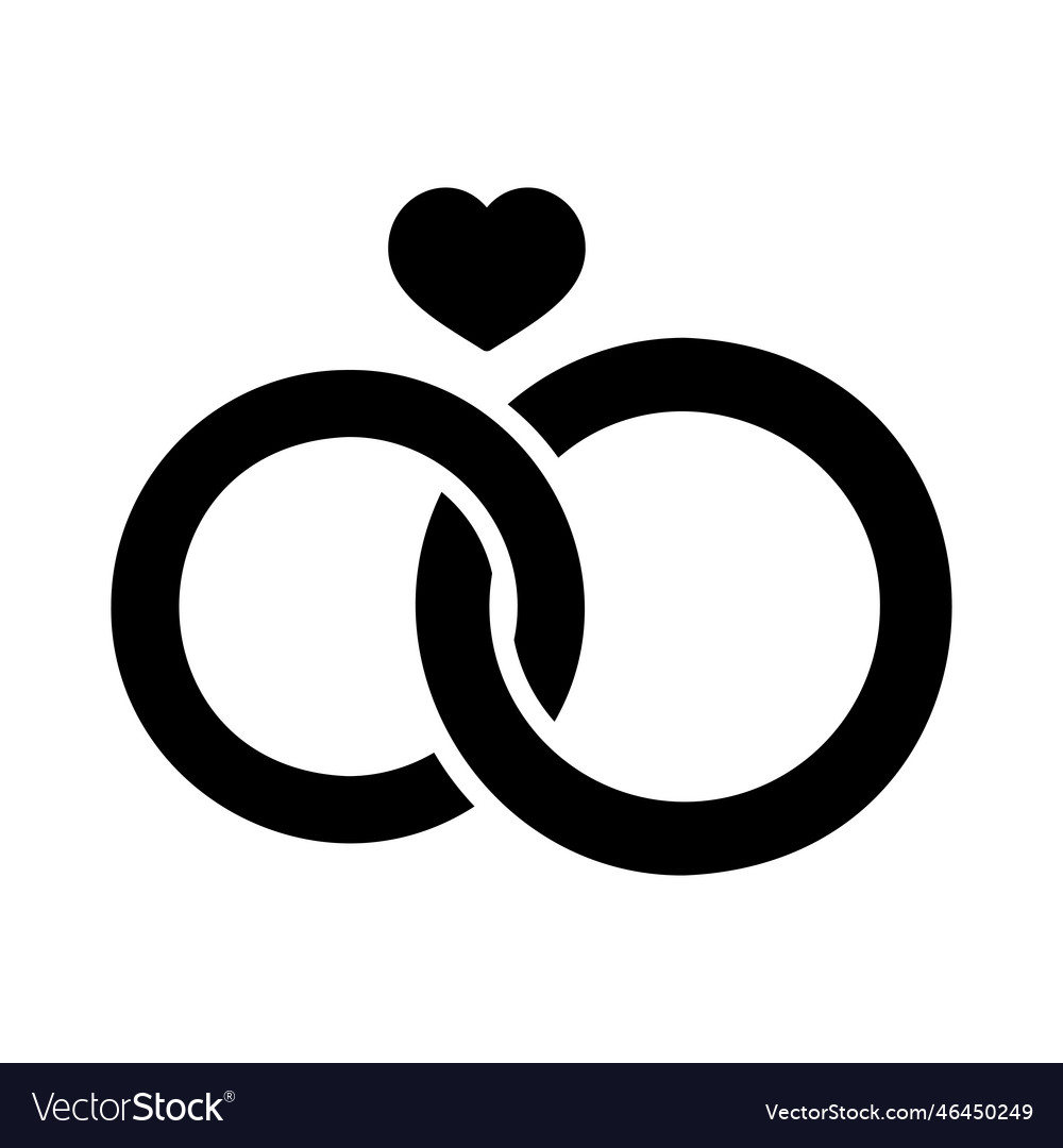 Wedding rings with a heart isolated icon Vector Image