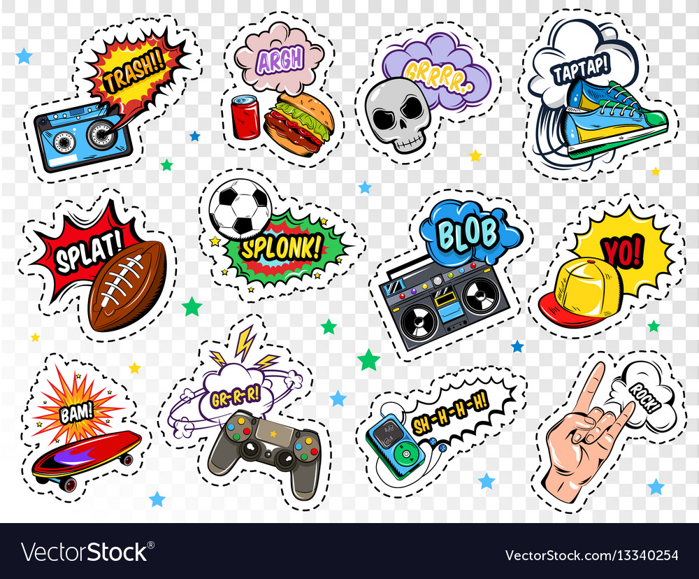 comic boys stickers set royalty free vector image