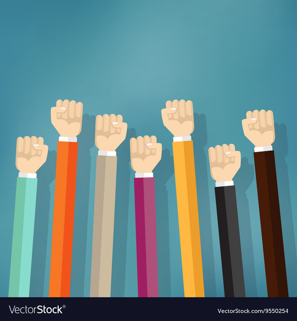 Group fists raised in air Royalty Free Vector Image