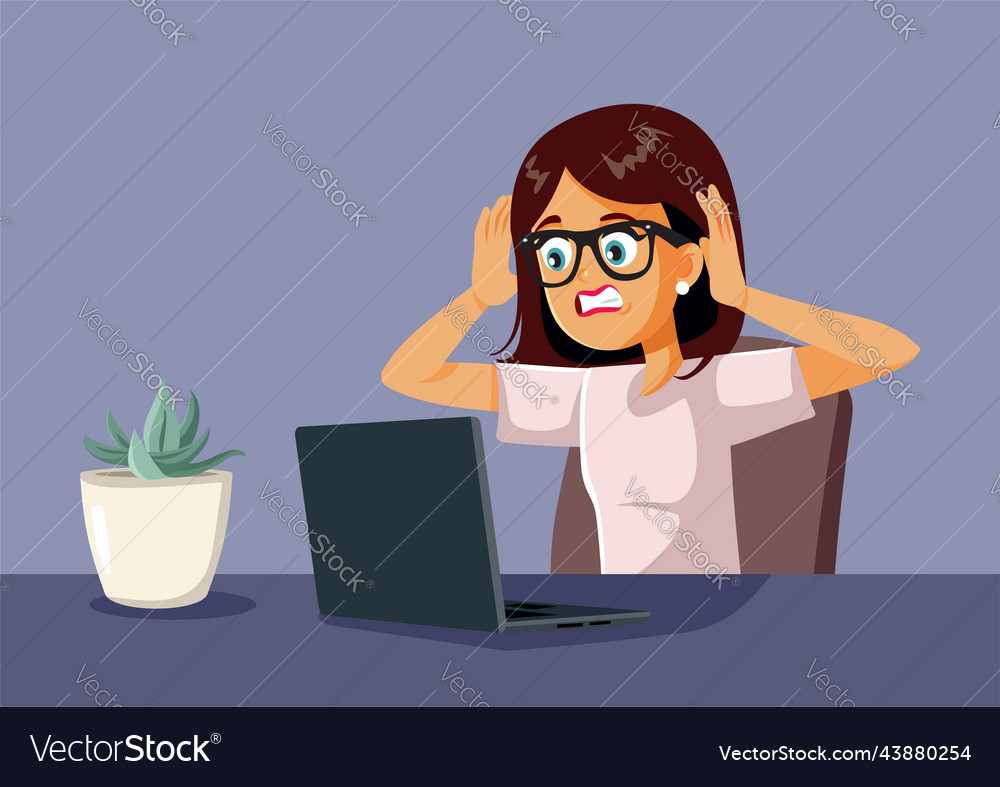 Stressed desperate woman looking at her laptop Vector Image