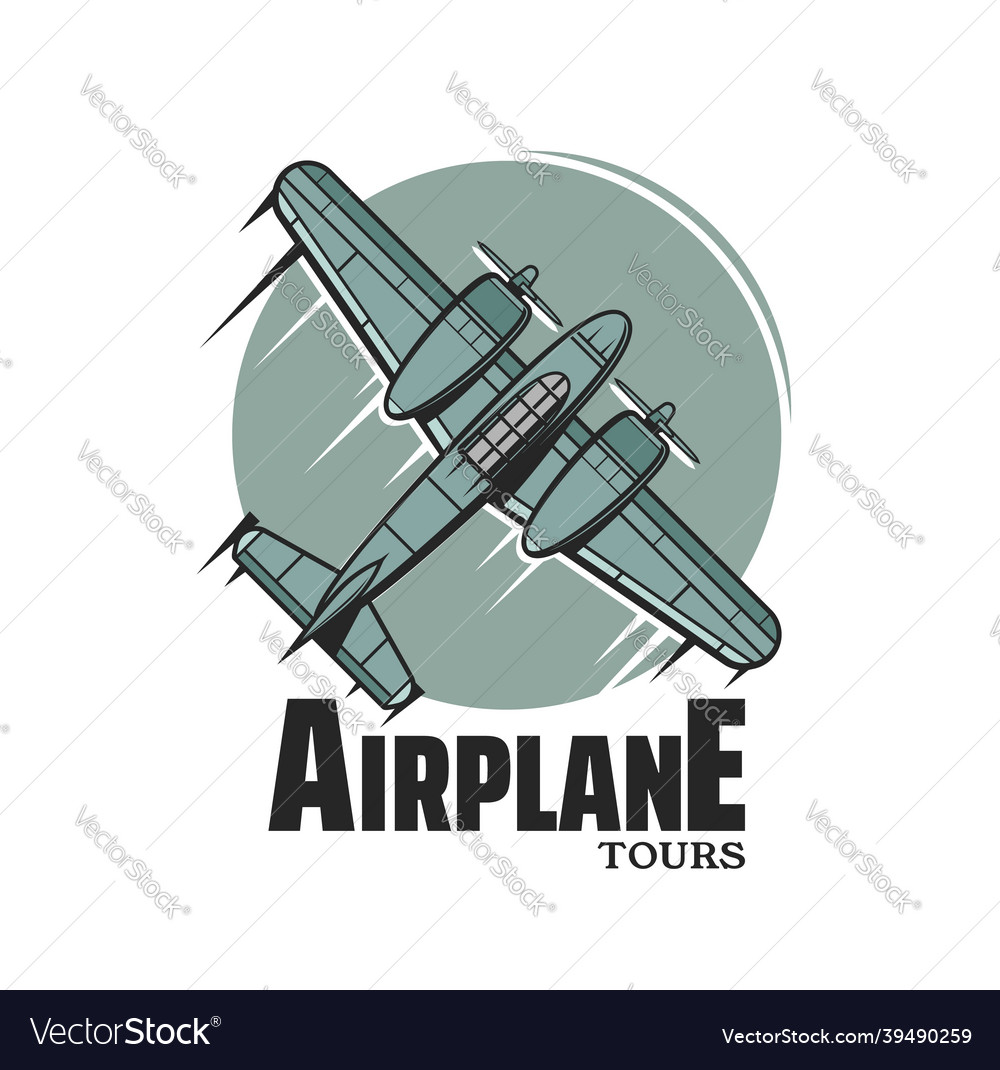 Airplane tours icon with vintage plane vector image Airplane tours icon with vintage plane
