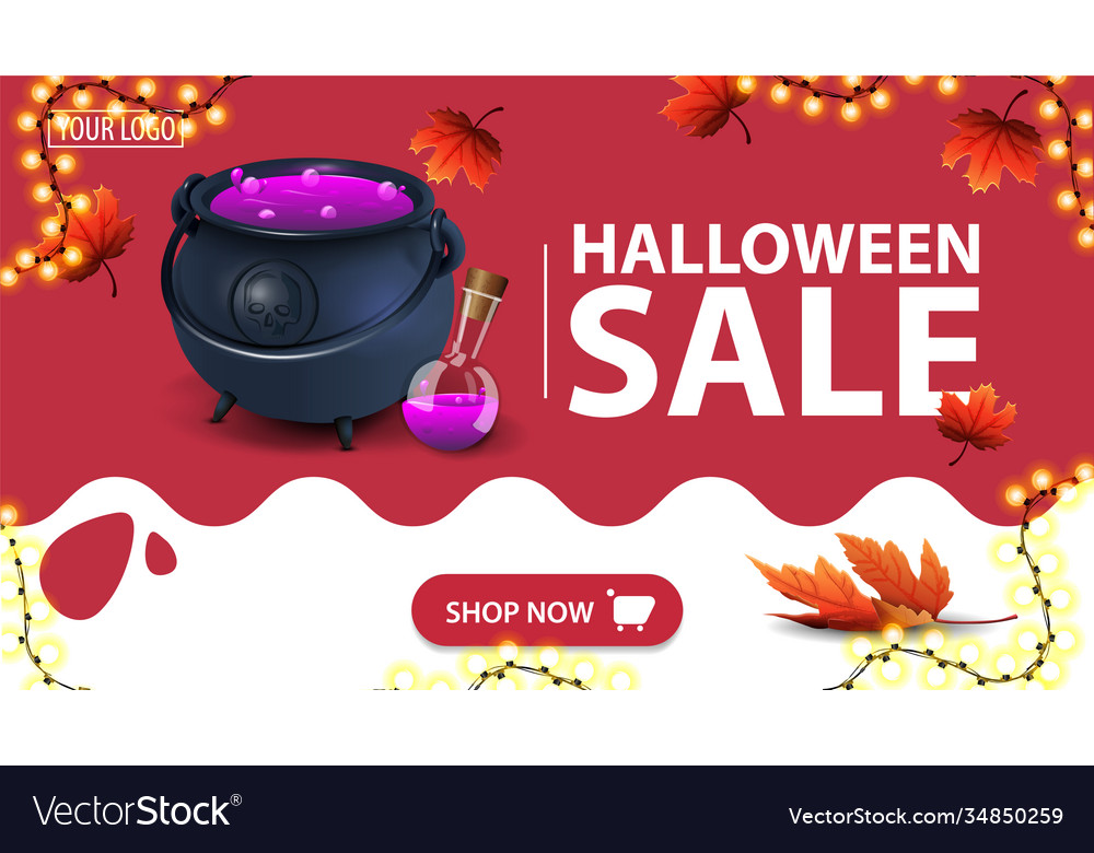 Halloween sale red discount banner with autumn Vector Image