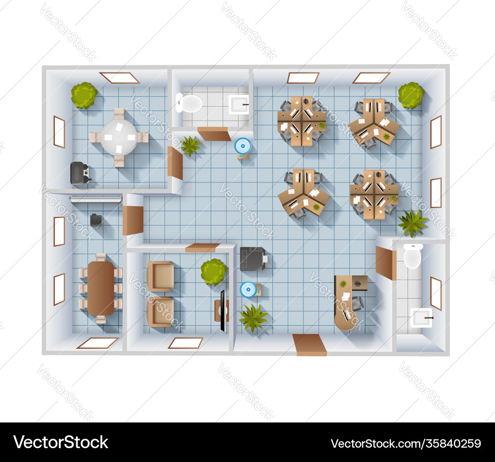 Office interior top view Royalty Free Vector Image