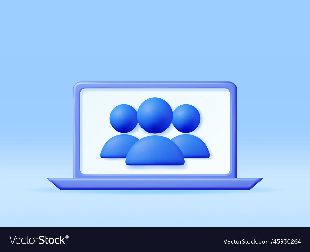 3d simple group user icon in laptop