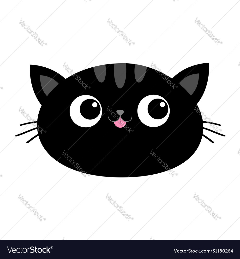 Black cat head face oval icon with big eyes pink Vector Image