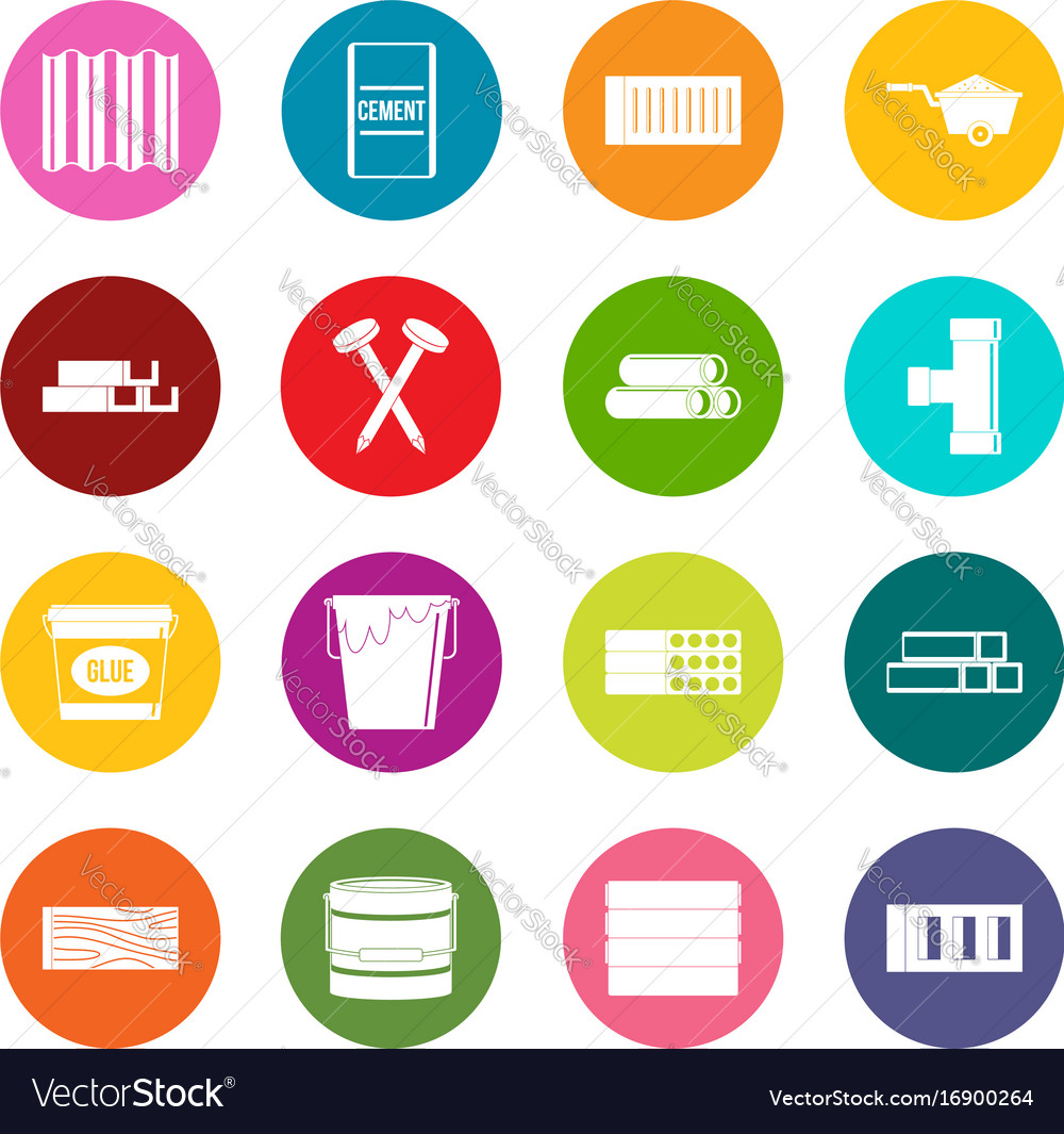 Building materials icons many colors set Vector Image