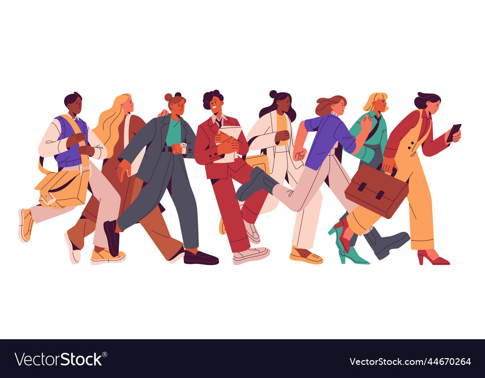 Busy people rushing hurrying crowd group Vector Image