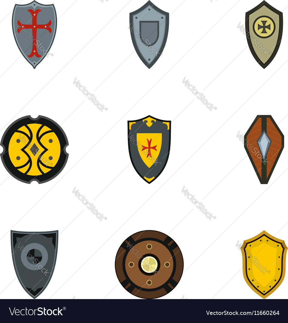 Shield icons set flat style Royalty Free Vector Image