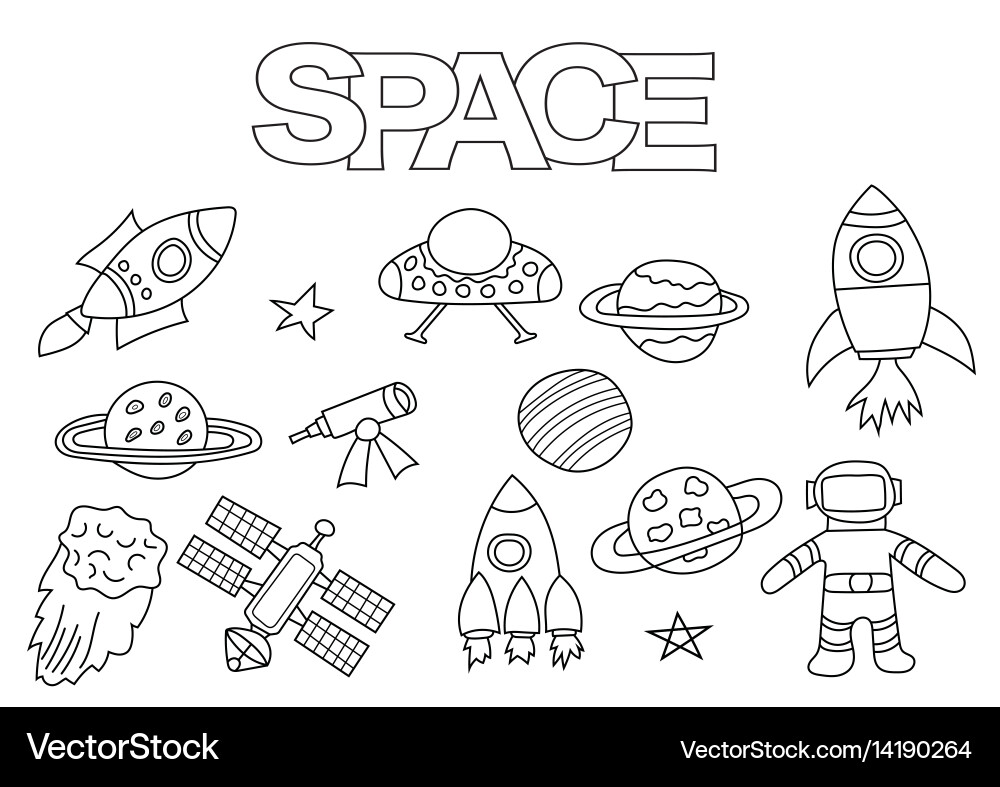 Space elements hand drawn set Royalty Free Vector Image