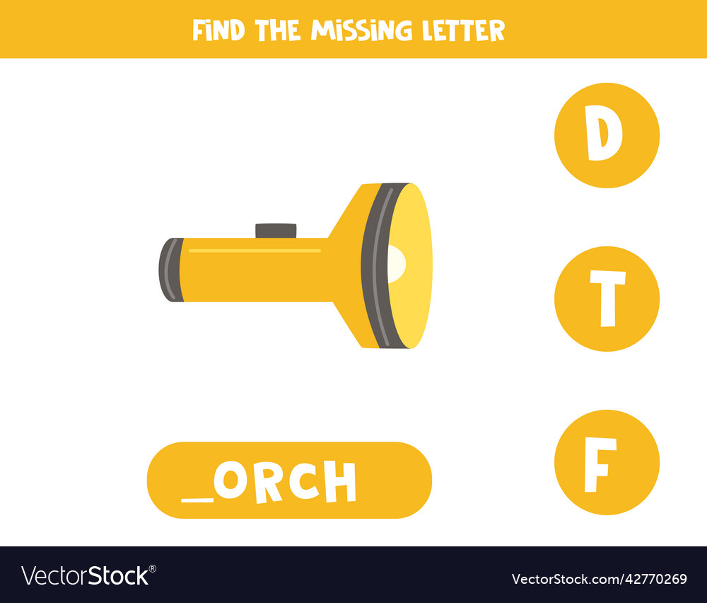 Find missing letter with cartoon torch spelling Vector Image