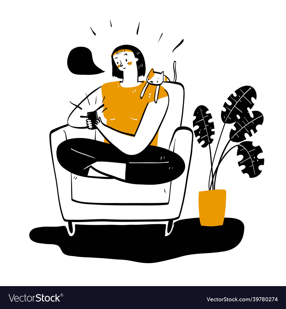 A beautiful woman uses smartphone vector image A beautiful woman uses smartphone