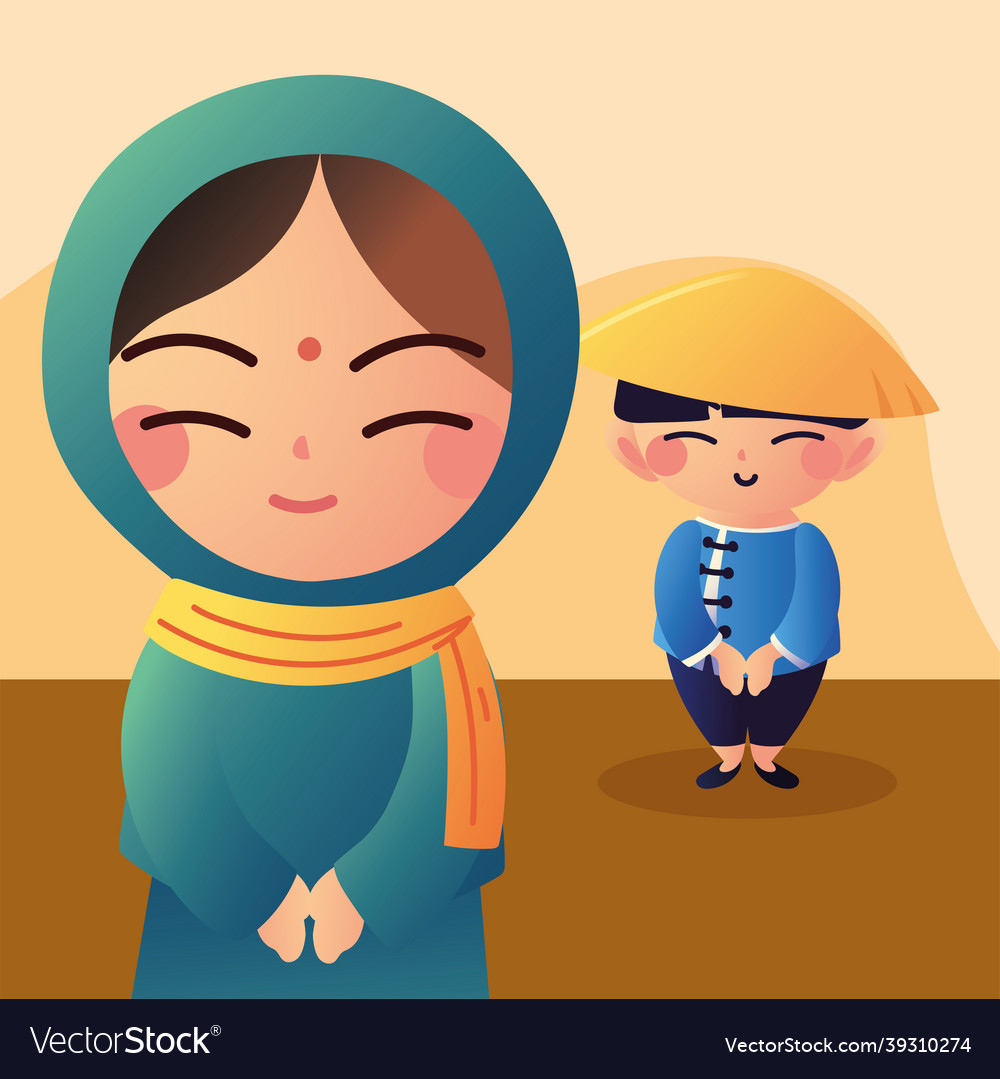 Cute asian couple Royalty Free Vector Image - VectorStock