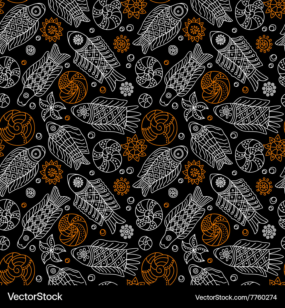 Fishes and shells seamless pattern Royalty Free Vector Image
