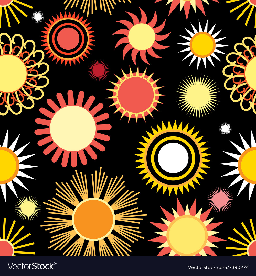Seamless bright graphic pattern of different sun Vector Image