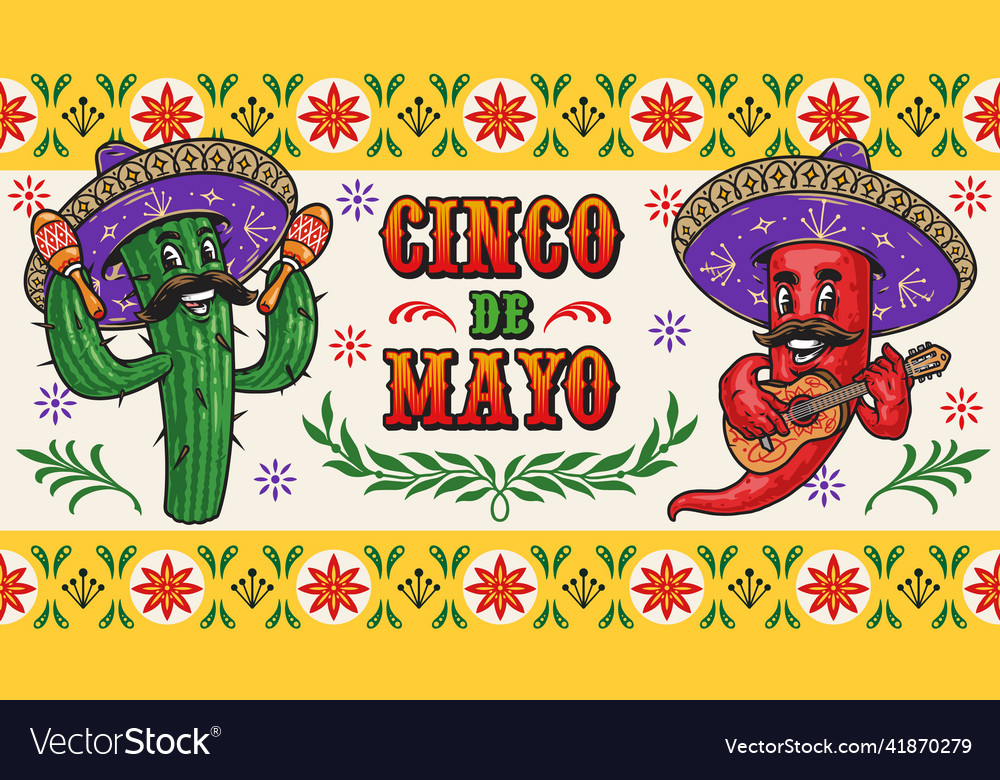 Cactus and chili pepper vintage template Vector Image