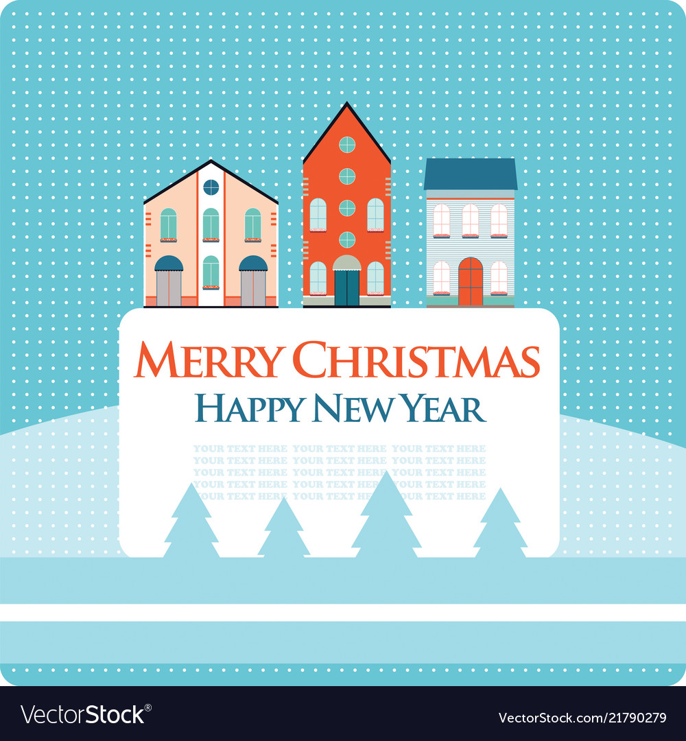 Christmas New Year Greeting Card With Street View Vector Image Christmas New Year Greeting Card With