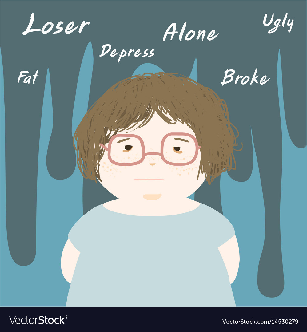 Fat woman sad and think negative Royalty Free Vector Image