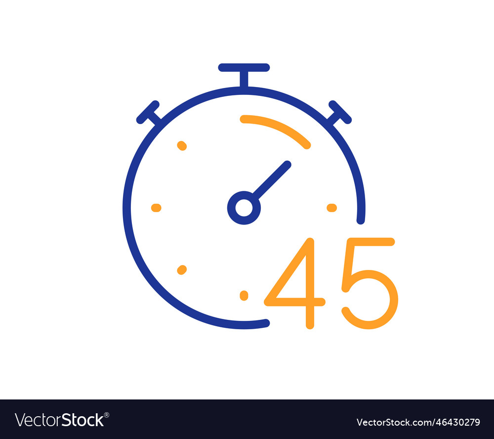 Timer 45 minutes line icon stopwatch time sign vector image