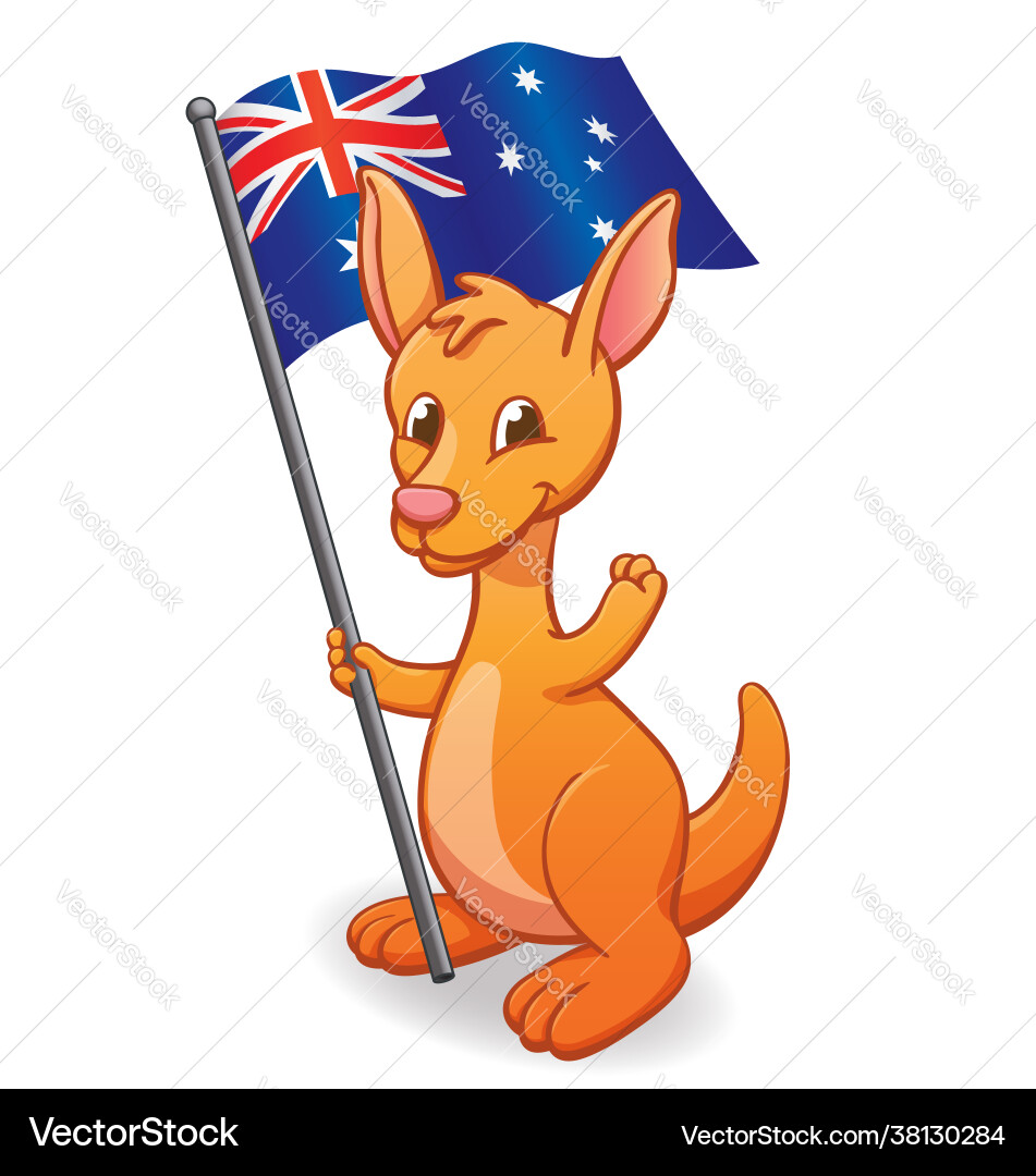 Cute cartoon kangaroo joey with aussie flag Vector Image