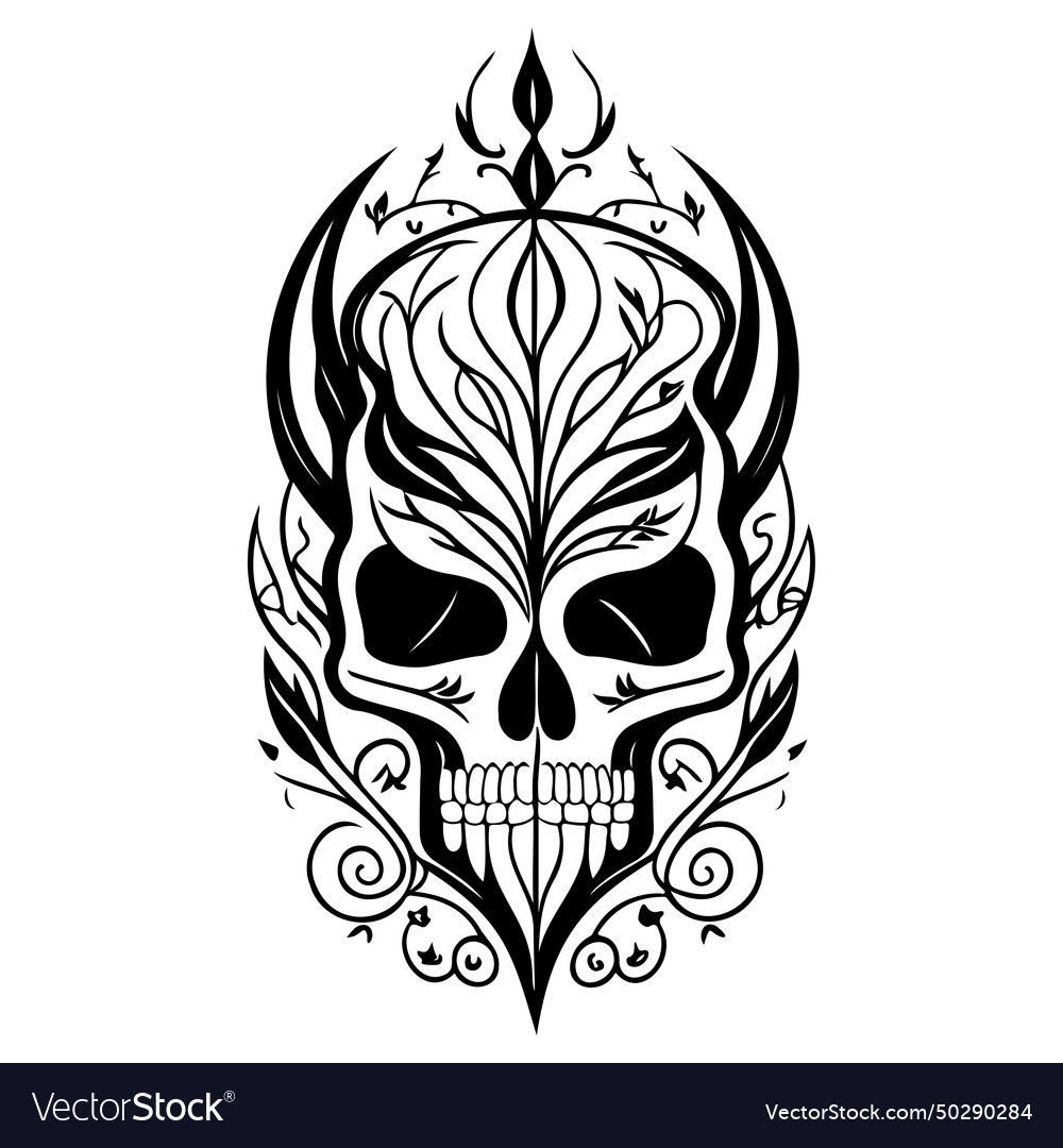 Doodle sketch art nouveau skull hand draw Vector Image