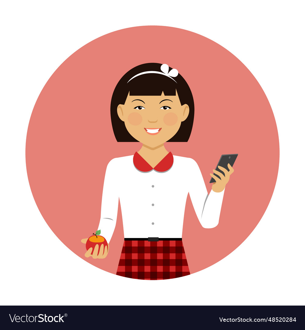 Girl with dark hair in plaid skirt Royalty Free Vector Image