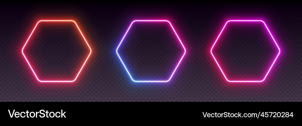 Neon gradient hexagonal frames glowing borders Vector Image