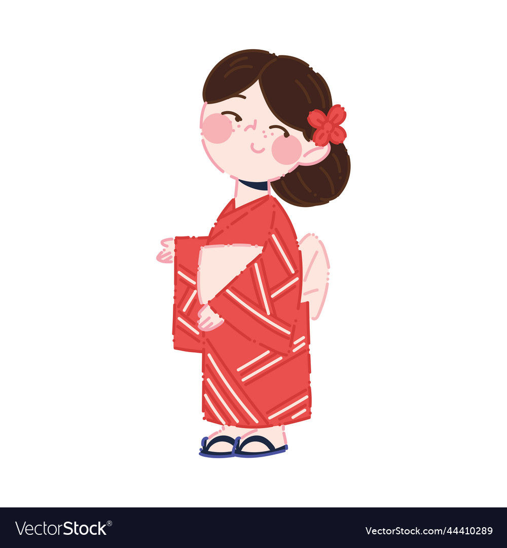 Cute asian girl with kimono Royalty Free Vector Image