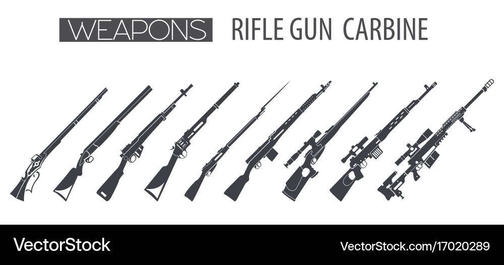Firearm set gun rifle carbine flat design Vector Image