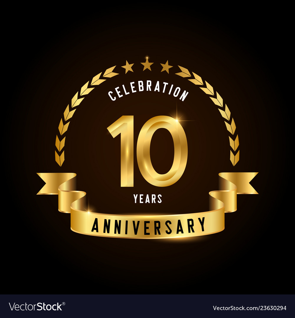 10 years anniversary celebration logotype golden Vector Image