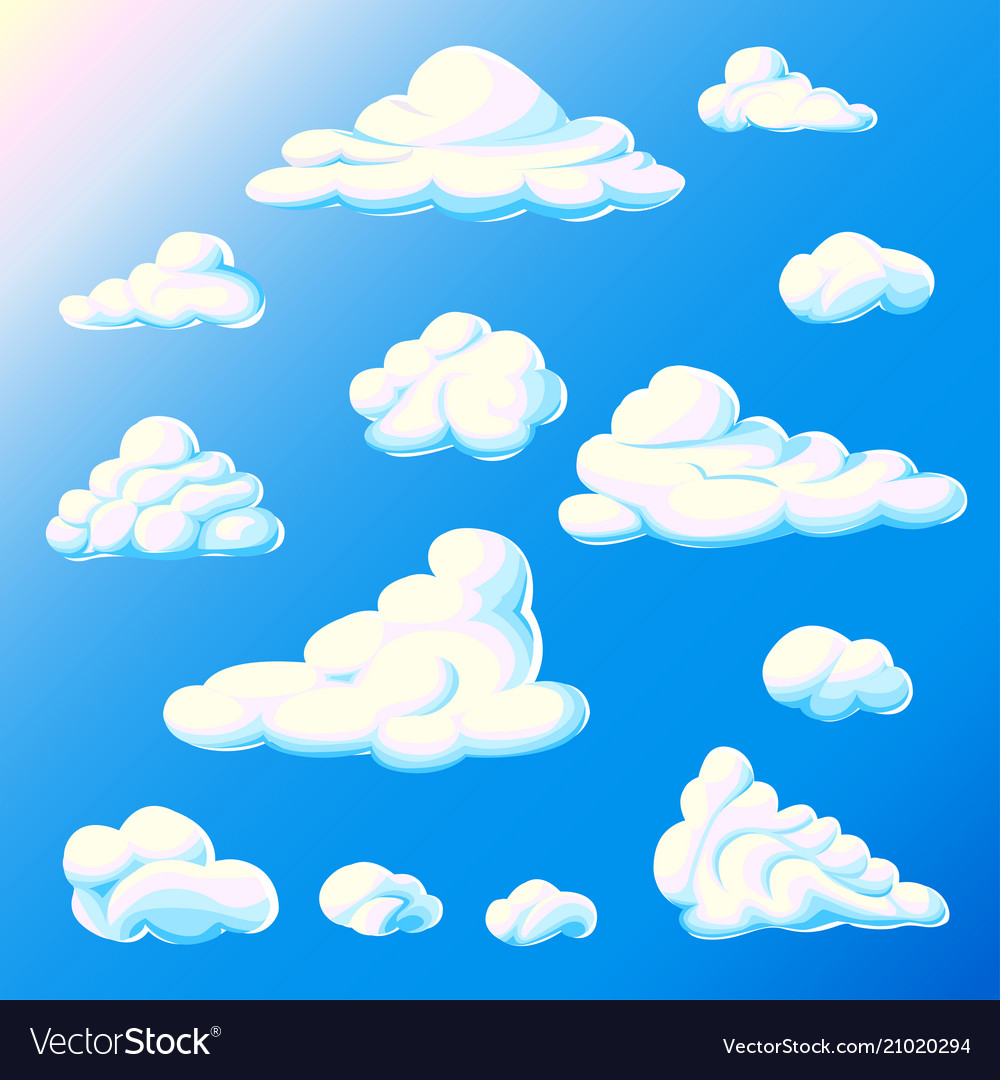 Cartoon Clouds Set On A Blue Background Royalty Free Vector