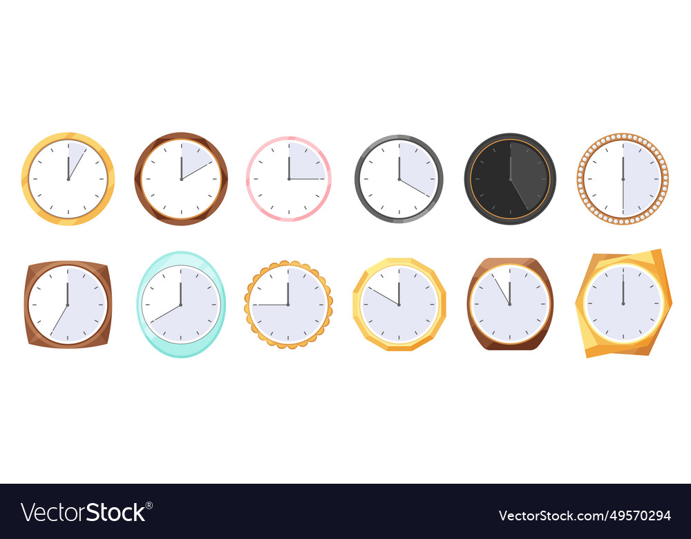 Clock faces set wall kitchen or office clocks Vector Image