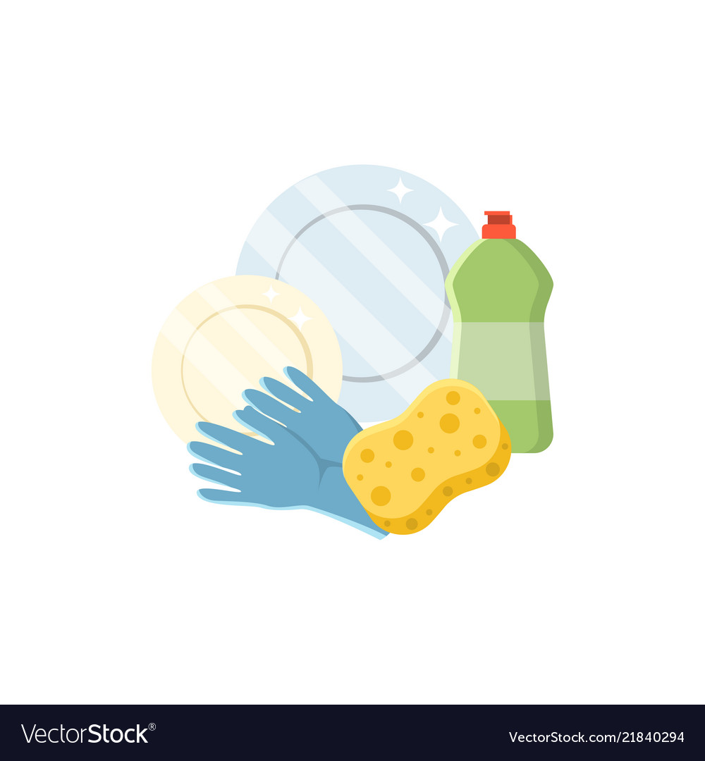 Dishwashing set in a flat Royalty Free Vector Image