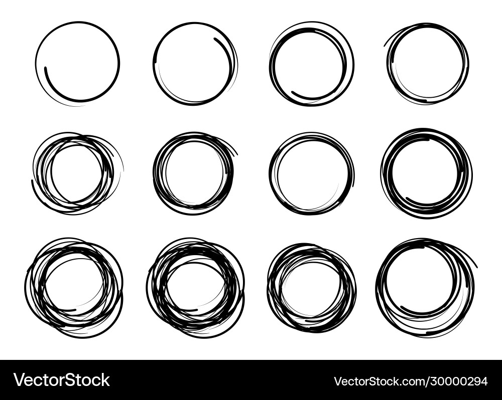 Hand drawn scribble circles set doodle circular Vector Image