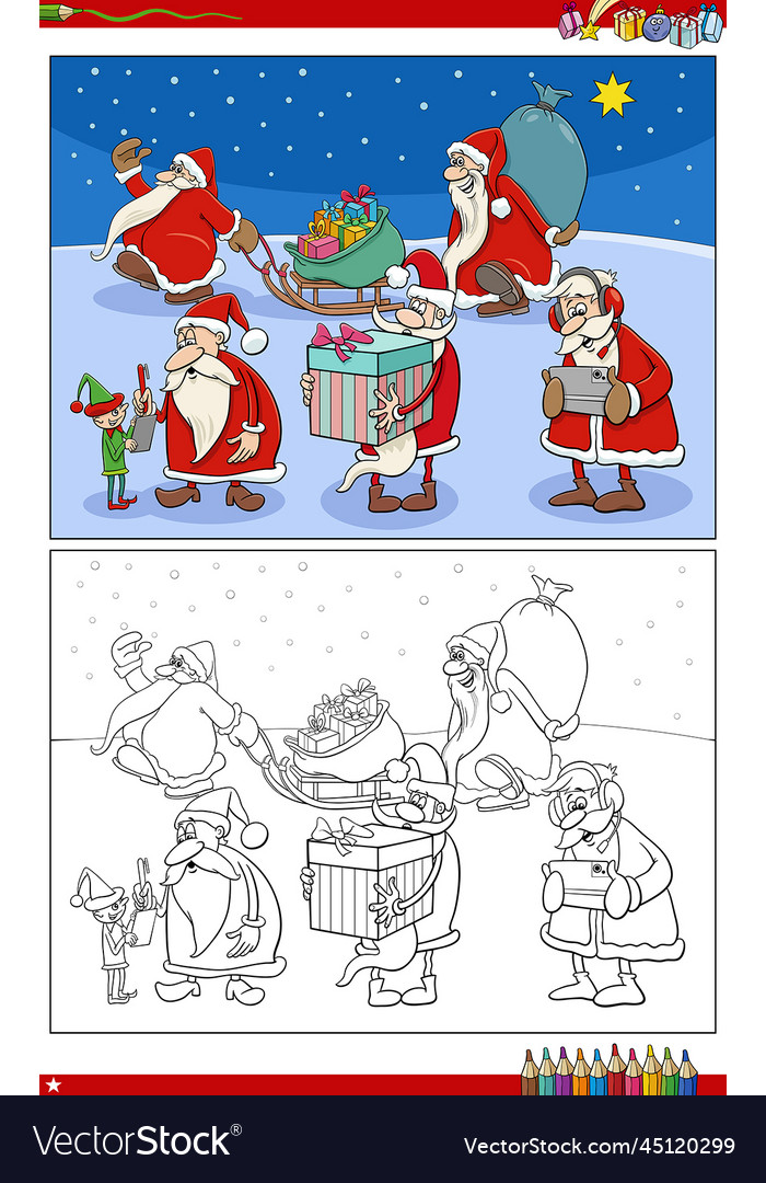 Cartoon santa claus christmas characters coloring Vector Image