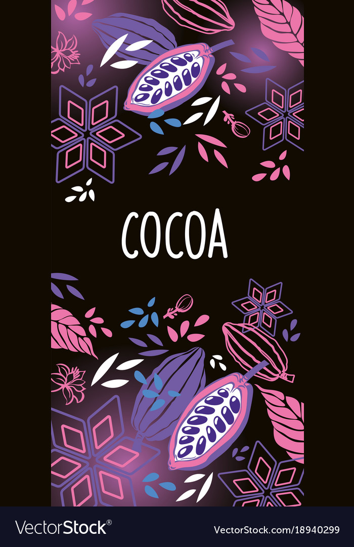 Cocoa beans label design with plant Royalty Free Vector