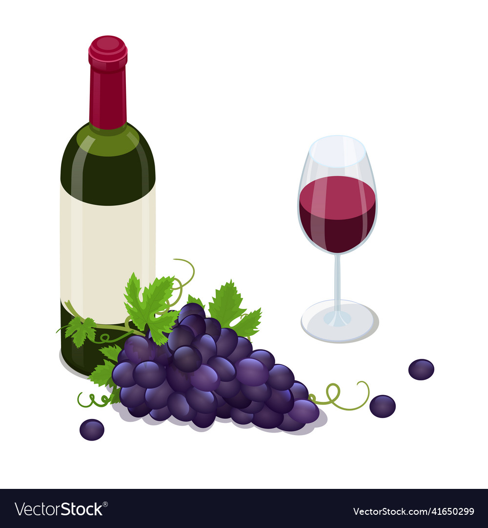 Isometric bottle of red wine bunche Royalty Free Vector